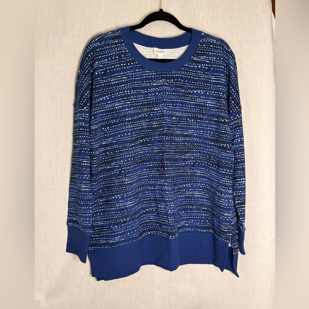 LuLaRoe Blue and White Striped Sweatshirt
